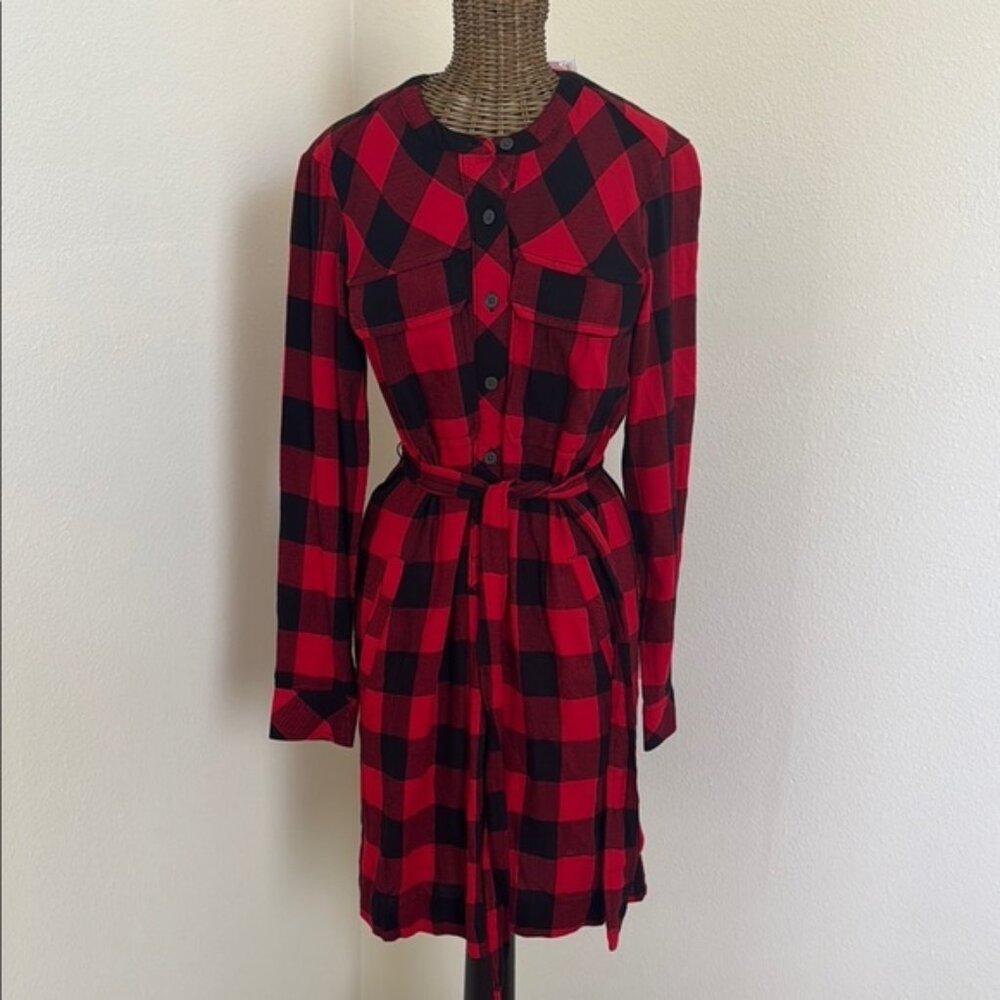 NWT Gap Red Black Flannel Plaid Shirt Dress S